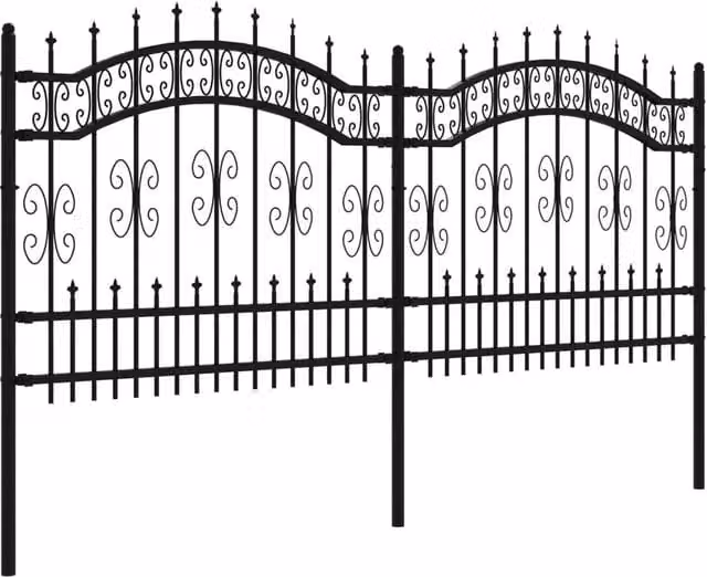 Berkfield Home Spear Top Garden Fence, Black Powder-coated Steel, Height: 140 cm