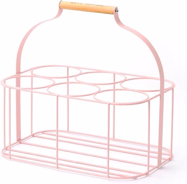 Simpa Metal Wire 6 Bottle Beverage Carrier Holder Caddy with Handle in Matt Pink