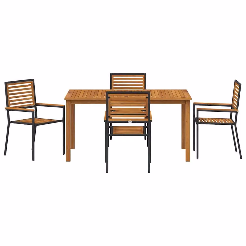 Berkfield Home 5 Piece Black Poly Rattan and Acacia Wood Garden Dining Set – 4