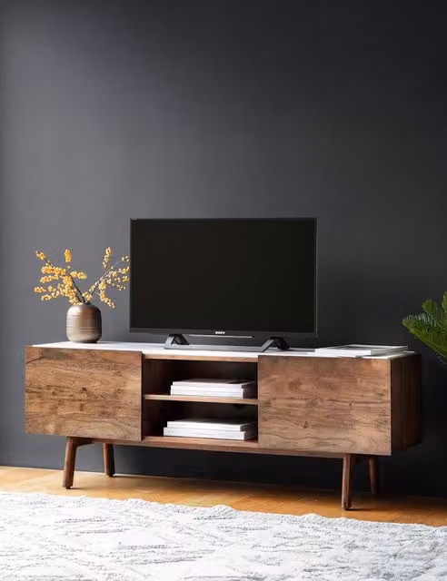 Gallery Direct Barcelona Modern 2 Door TV Unit in Brown Wood and MDF with Cable Management