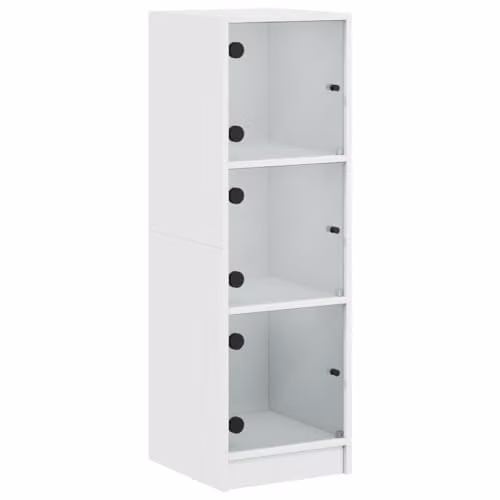 vidaXL Modern White Highboard with Glass Doors, W/D/H: 35 x 30 x 109 cm