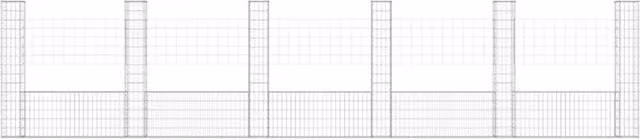Berkfield Home U-shape Steel Gabion Basket with 6 Posts, Silver, W: 620 cm, D: 20 cm, H: 150 cm