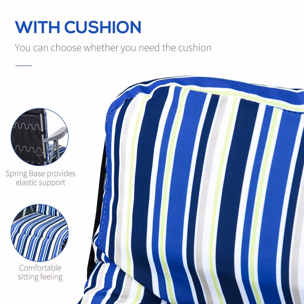 Outsunny Set of 2 Adjustable Sun Loungers with Armrests and Weatherproof Cushions in Blue – 3