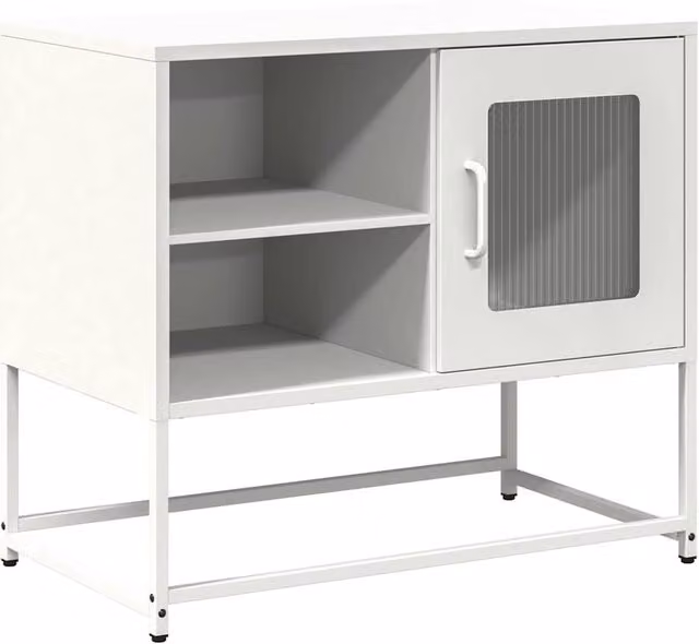 Berkfield Home Industrial TV Cabinet in White with Glass Doors and Metal Frame, W/D/H: 68 x 39 x 60.5 cm