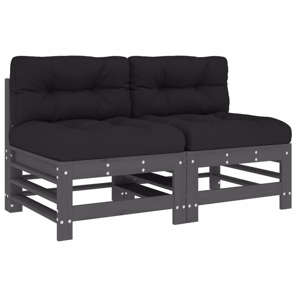 Berkfield Home 2-Seater Outdoor Sofa Set with Cushions in Grey Solid Pine Wood – 3