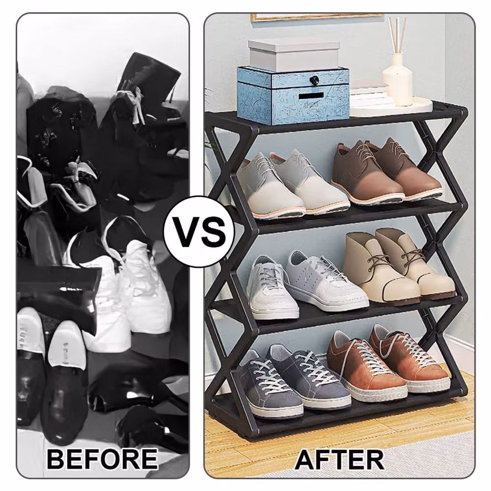 Nordara Black 4 Tier Compact Freestanding Shoe Storage Organiser – 4