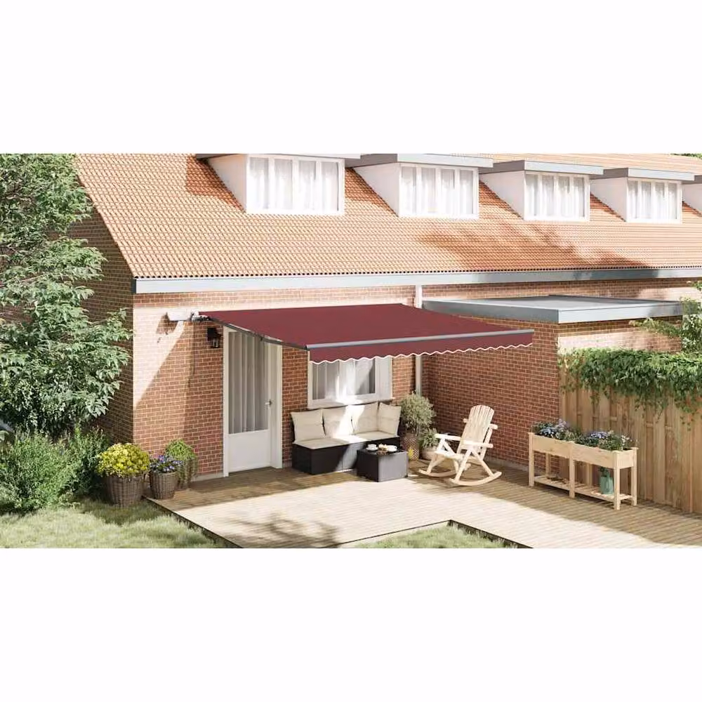 Berkfield Home Manual Retractable Folding Arm Awning with LEDs, Burgundy, W: 400 cm, D: 300 cm – 2