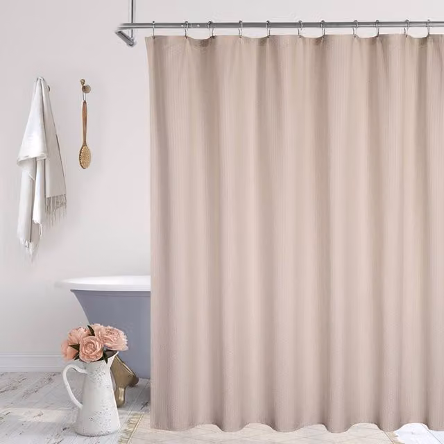 London Boutique Waffle Weave Waterproof Polyester Shower Curtain in Light Brown, W/H: 182.88 x 182.88 cm