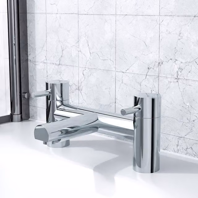 Nes Home Modern Bath Filler Mixer Tap in Silver Chrome Brass with Two Handles