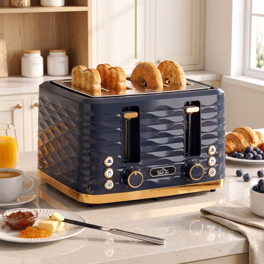 HOMCOM 4-Slot Toaster with 7 Browning Levels, 1860W, Dark Blue – 2
