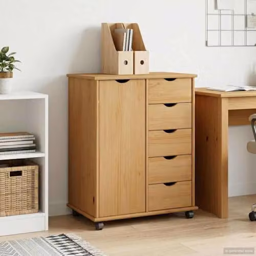 vidaXL Rolling Cabinet in Honey Brown Solid Pine Wood W/D/H: 63.5 x 39 x 79 cm – 2