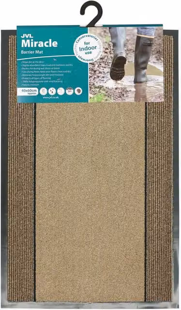 JVL Miracle Barrier Mat in Beige, Rectangular and Washable Polypropylene