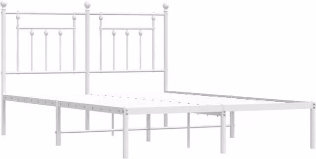 Berkfield Home Metal Bed Frame with Headboard in White, W/D/H: 150 x 200 cm, King Size – 1