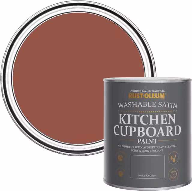 Rust-Oleum Red Scrubbable Kitchen Cupboard Paint in Satin Finish, Fire Brick, 0.75 l – 1