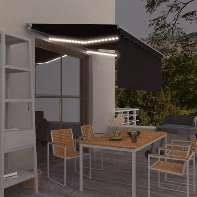 Berkfield Home Manual Retractable Awning with Blind and LED, W/D/H: 350 x 250 cm, Anthracite and Black – 1
