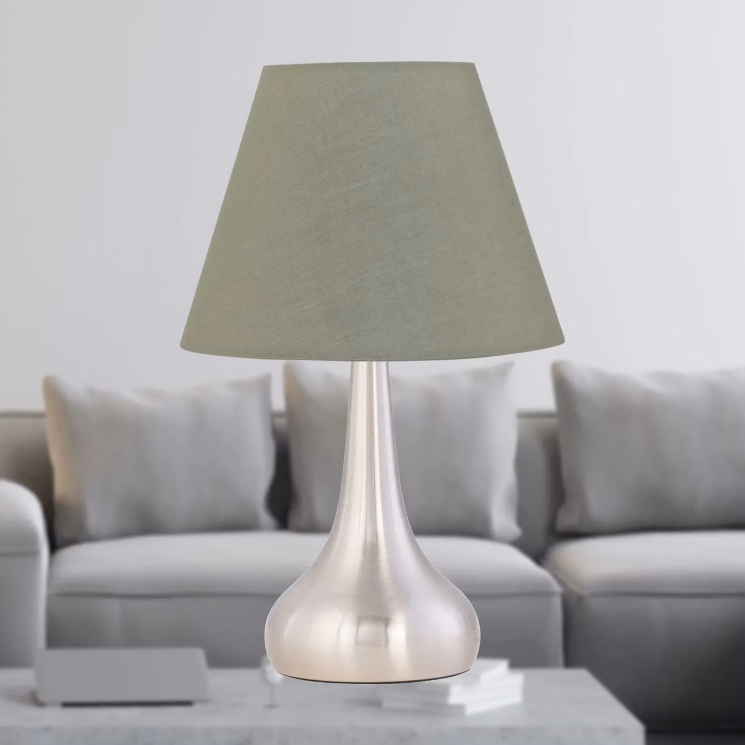 First Choice Lighting Romana Touch Table Lamp in Chrome with Green Fabric Shade – 2