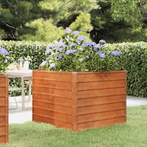vidaXL Corten Steel Raised Bed in Brown, W/D/H: 100 x 100 x 77 cm