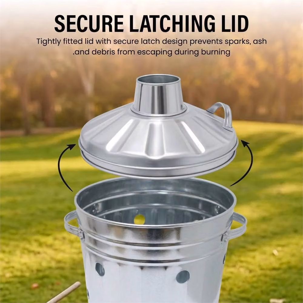 Nordara 15L Galvanised Steel Garden Incinerator Fire Bin in Silver – 2