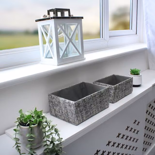JVL Urban Set of 2 Rectangle Paper Storage Baskets in Grey
