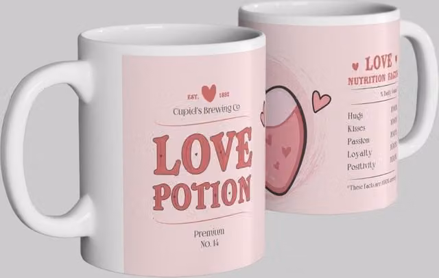 Cupids Brewing Co. Love Potion Valentine's Day Ceramic Mug in White and Pink
