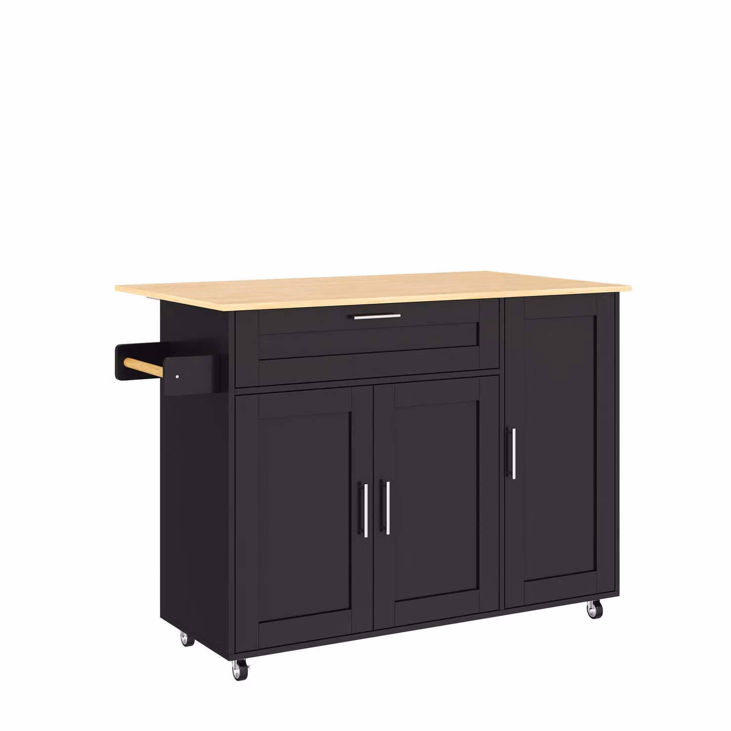 Aosom UK Multifunctional Kitchen Island with Foldable Worktop and Shelves, Black and Brown, W: 132.5 cm, D: 44 cm, H: 90 cm – 2