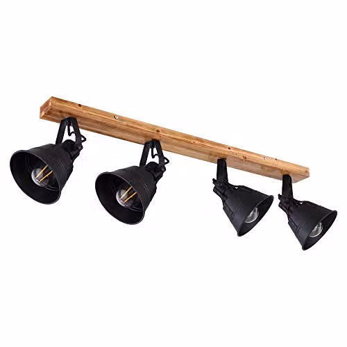 Globo Lighting Industrial Wood and Metal Downlight in Brown with E27 Socket – 1