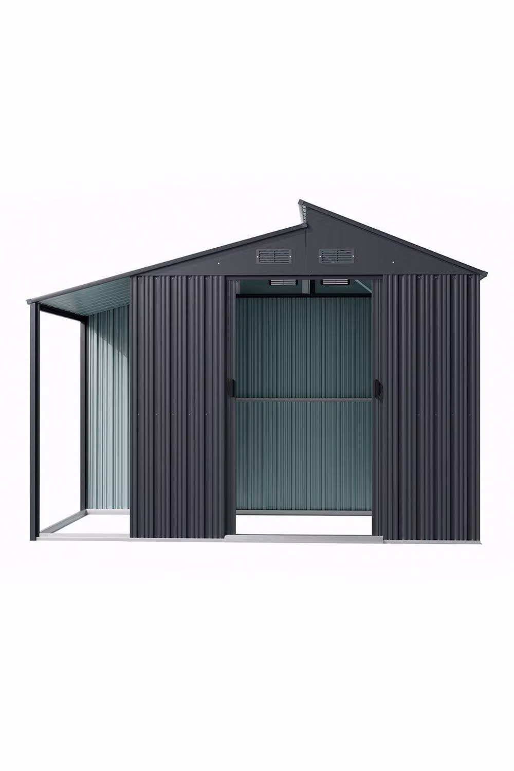Garden Sanctuary Grey Galvanised Steel Outdoor Garden Storage Shed with Lean-to and Double Doors, W/D/H: 300 x 222 x 162 cm – 2