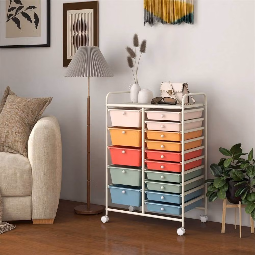 NESTLUNE 15 Drawer Mobile Utility Storage Trolley with Castors, Multicolour – 3