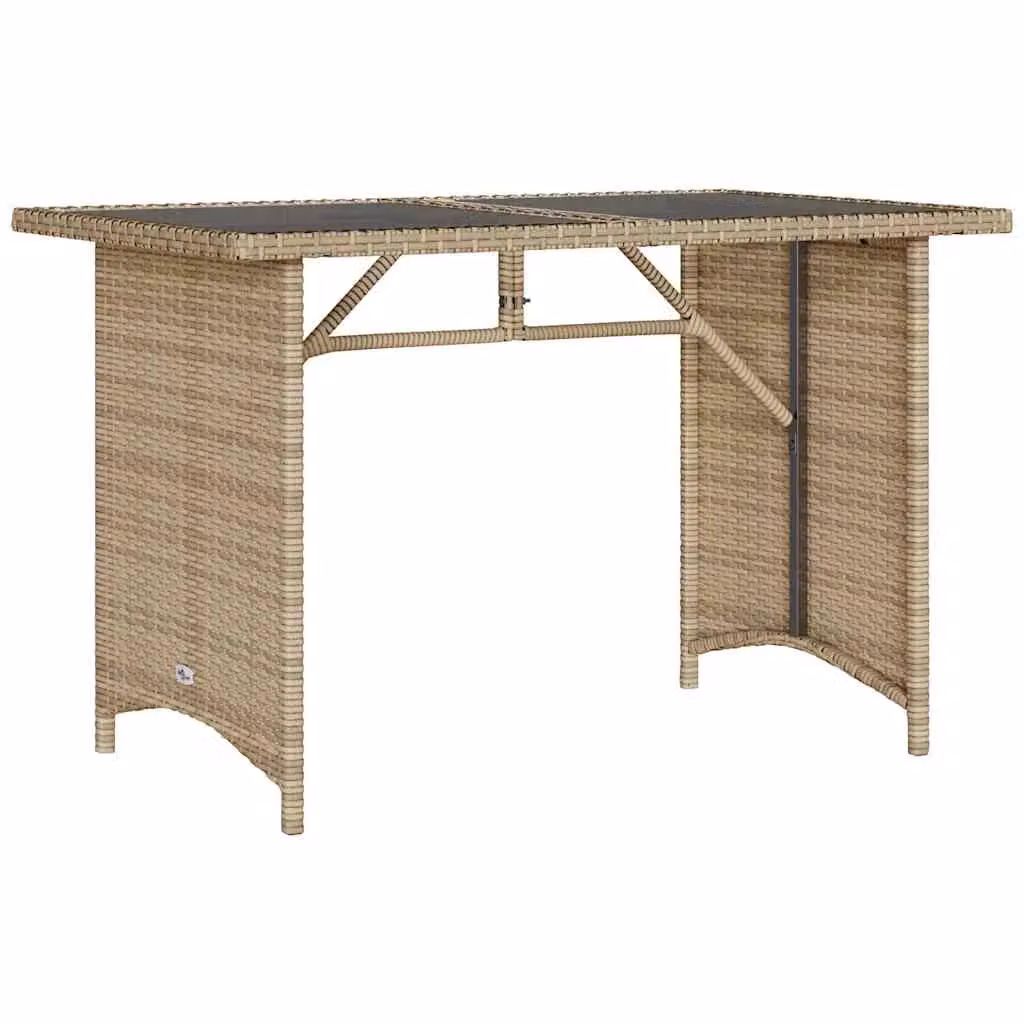 Berkfield Home Modern Poly Rattan Garden Table with Glass Top, Beige, W/D/H: 110 x 68 x 70 cm – 2