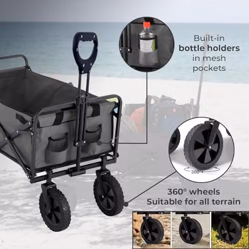 Neo Heavy Duty Large Capacity Foldable Collapsible Garden Trolley Cart in Grey, W/D/H: 88.0 x 75.0 x 46.0 cm – 5