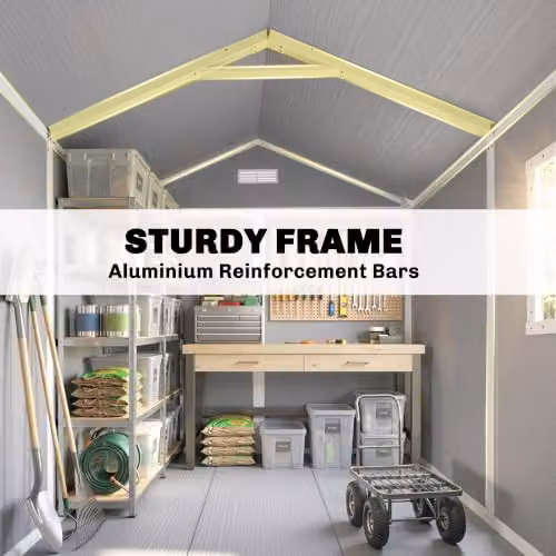Outsunny Grey Resin Garden Shed with Double Doors, Window, Floor and Side Vents, W/D/H: 182 x 151 x 219 cm – 3