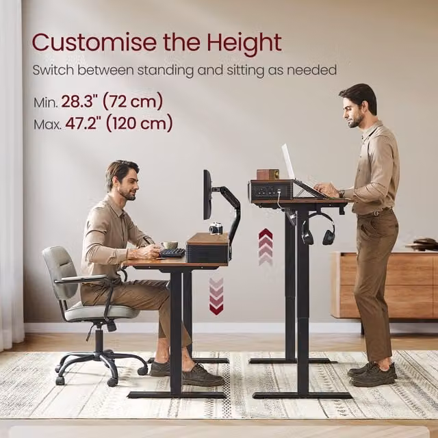 VASAGLE Electric Height Adjustable Standing Desk in Bronze and Brown