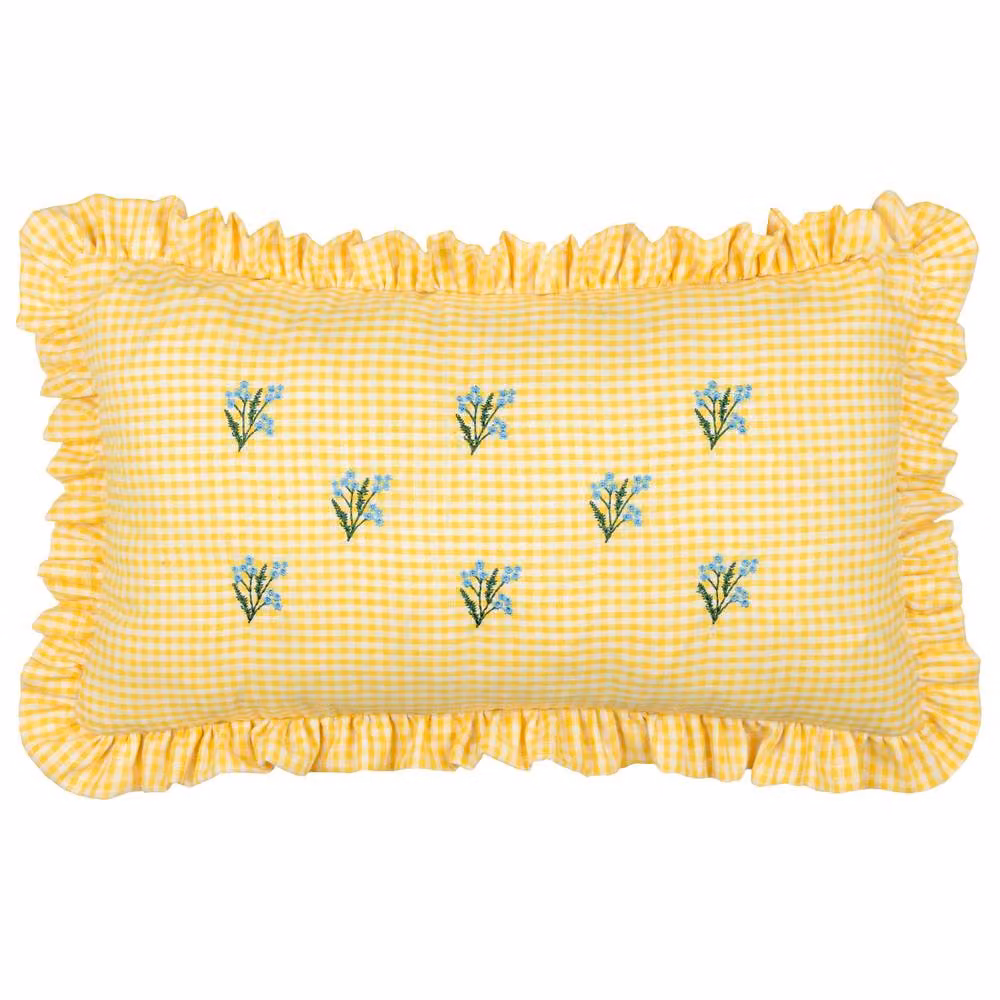 furn Les Petite Fleurs Yellow Gingham Ruffle Cushion, 100% Cotton, W/D/H: 50 x 30 x 30 cm – 2