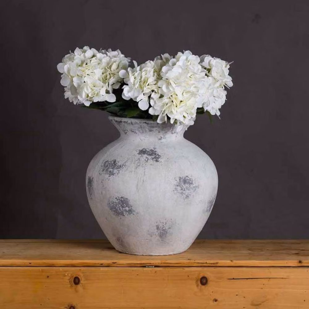 Lemon Pavilion Furniture and Decor Downton Large Antique White Ceramic and Stone Vase, W: 39 cm, D: 39 cm, H: 41 cm – 2