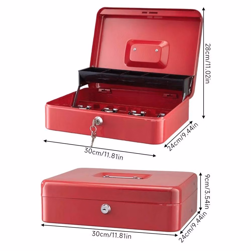 Spetlek Red Heavy Duty Steel Cash Box Security Money Storage with Lid – 2