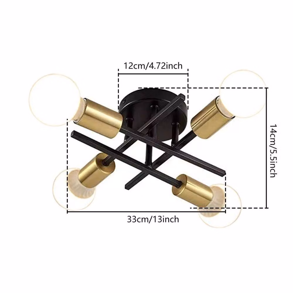 Kelvenix Black and Gold 4-Head Industrial Metal Ceiling Light with LED Bulbs – 2