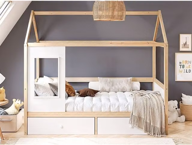 Flair Ted Play House Solid Wood Childrens Bed with Storage Drawers in White, W/D/H: 90 x 190 x 96 cm – 1