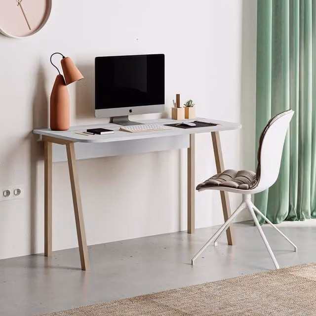 FWStyle Two Tone Freestanding Study and Home Office Desk in Solid White