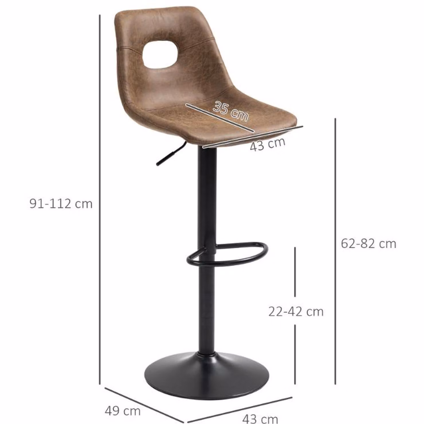 Chilli Seating Set of 2 Retro Adjustable Breakfast Dining Stools in Brown with Metal Frame – 2