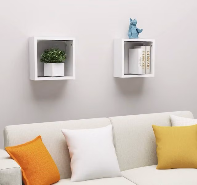 Berkfield Home Wall Mounted Cube Shelves, 2 Pack, White, W/D/H: 30 x 15 x 30 cm