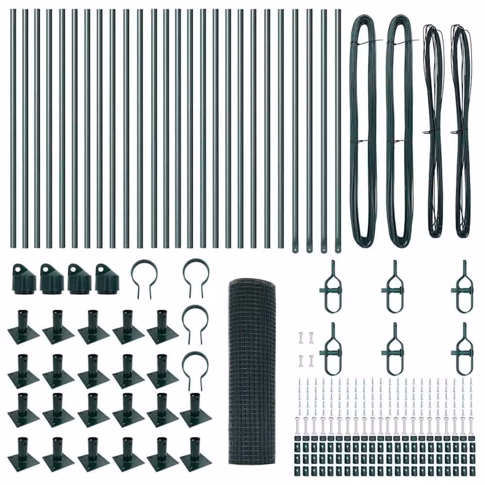 Berkfield Home Green Powder-Coated Steel Welded Wire Fence with 13 Flanged Posts, W: 40 m, H: 0.4 m – 4