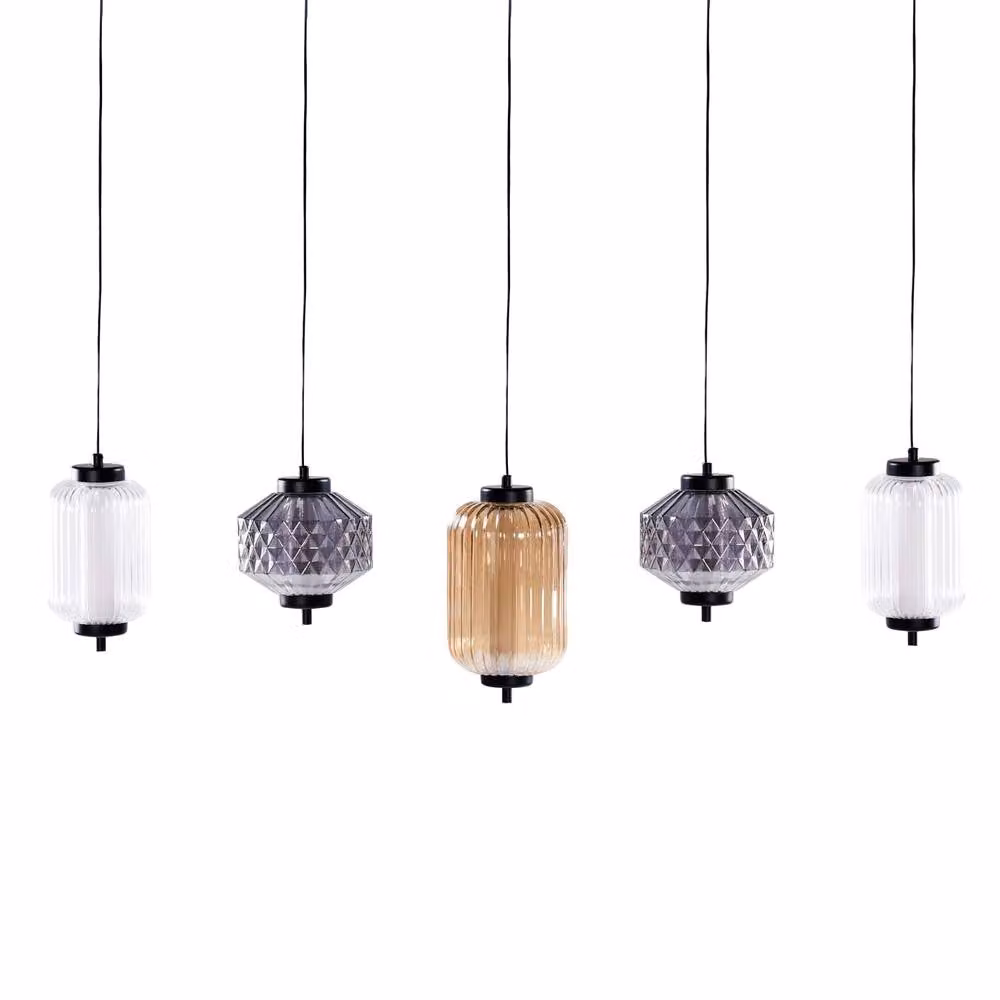 Wyld and Coco 5-Light Modern Suspended Pendant Lamp with Multicolour Smoked Glass and Metal Finish – 2