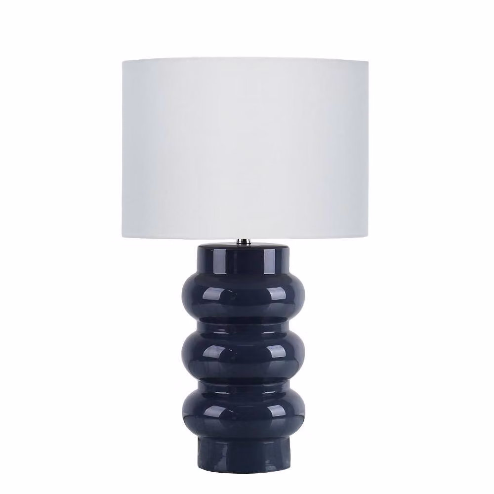 Pagazzi Zenya Blue Ceramic Table Lamp with White Fabric Shade, H 55 x W 33 x D 33 cm – 2