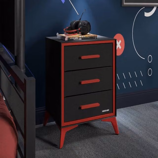 X Rocker Arcane Canvas Storage Chest of 3 Drawers in Black and Red
