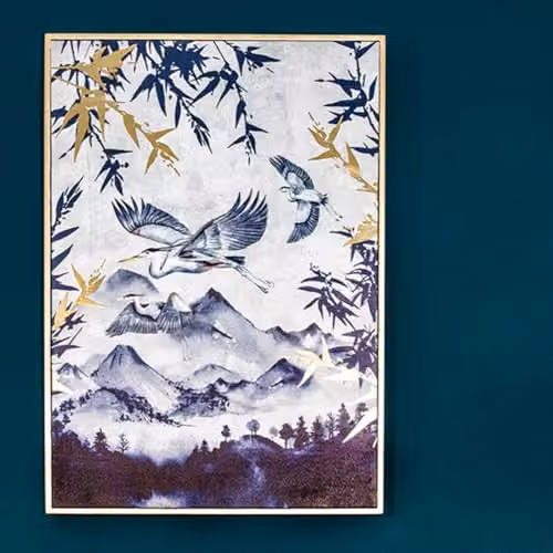 Madison & Mayfair Blue and White Bird Design Print in a Gold Frame, W: 50 cm, H: 70 cm