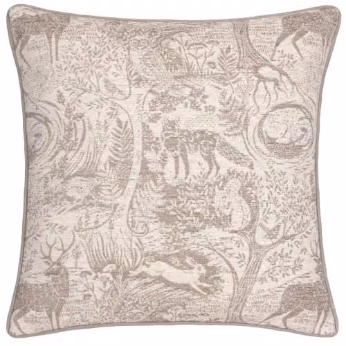 Winter Woods Jacquard Chenille Polyester Filled Cushion in Beige, W/D/H: 50 x 50 x 50 cm