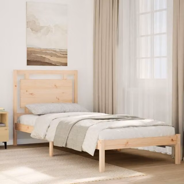 Berkfield Home Extra Long Solid Wood Bed Frame in Brown, W/D/H: 100 x 220 cm