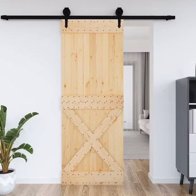 Berkfield Home Narvik Rustic Sliding Door in Brown Solid Pine Wood, W: 85 cm, H: 210 cm