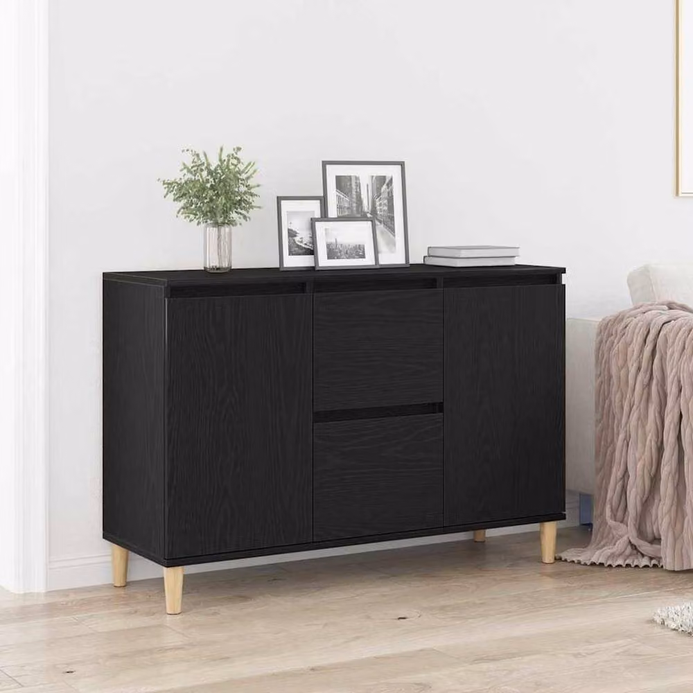 Berkfield Home Black Oak Sideboard in Black Matt Engineered Wood, W: 101 cm, D: 35 cm, H: 60 cm – 2