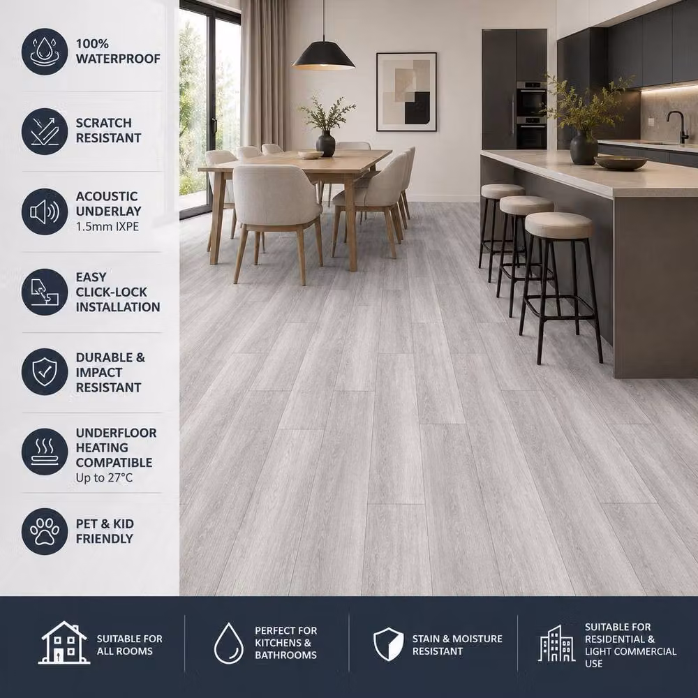 ENER-J Britwall Grey Oak SPC Luxury Vinyl Flooring, 10 Pack, 2.2 m2, Thickness: 6 mm, Plank Size: 1220 x 181 mm – 3